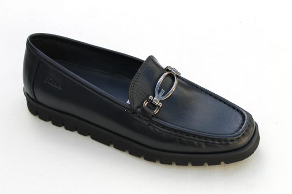 Sioux mocassin calina zwart en donkerblauw leer