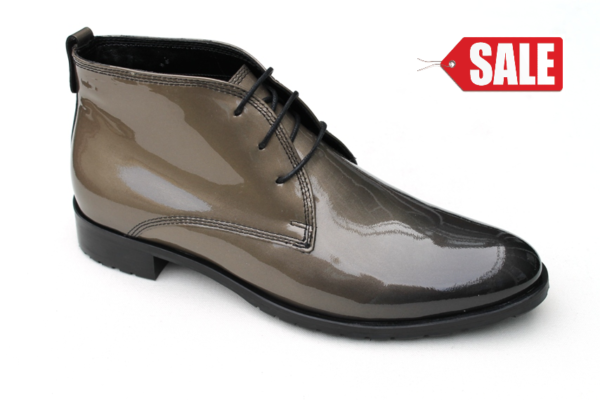 S325 Sioux half hoge veterschoen “Barbora” taupe/zwart lak