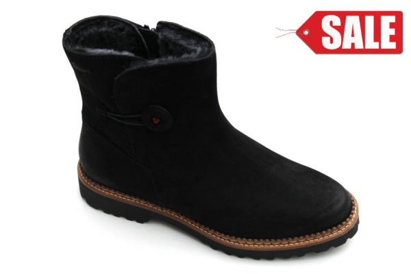 S208 Sioux kort laarsje lamsvacht gevoerd “Vevi LF” zwart nubuck