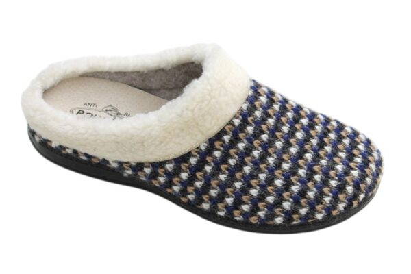 DP102 Dames pantoffel slipper blauw/offwhite gebreid