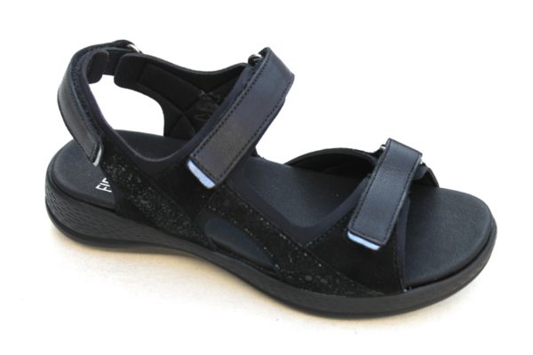 F114 Fidelio “Halux” verstelbare klittenband sandaal zwart leer/suède