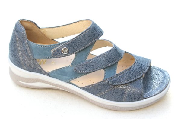 F018 Fidelio dichte hiel sandaal met verstelbare klittenbanden jeansblauw fantasieprint