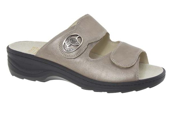 Fidelio softline verstelbare klittenband slipper taupe glansleer