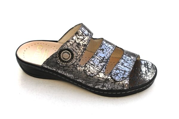 Fidelio verstelbare klittenband slipper in antracietzilver metallic