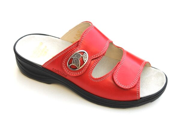 F144 Fidelio “Softline” verstelbare klittenband slipper rood leer