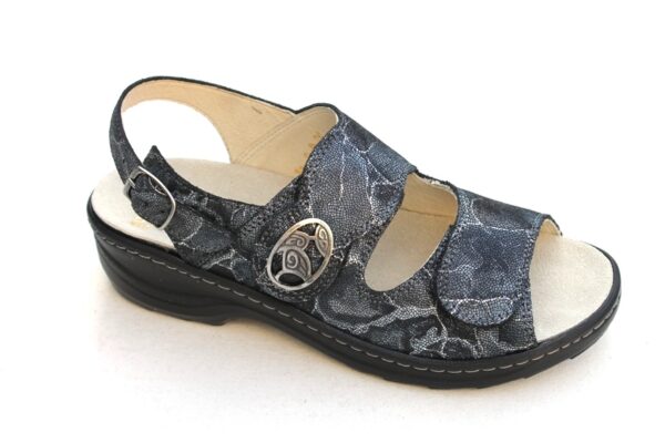 Fidelio softline verstelbare klittenband sandaal zwart blauw gemarmerd fantasieprint