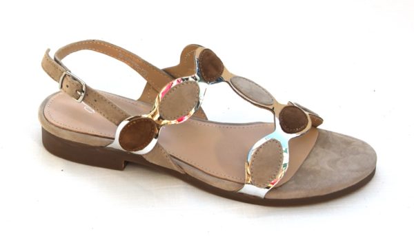 Dames sandaaltje "Giulietta Jones" taupe/bruin suède combinatie