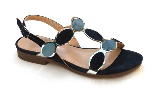 Dames sandaaltje "Giulietta Jones" blauw suède combinatie
