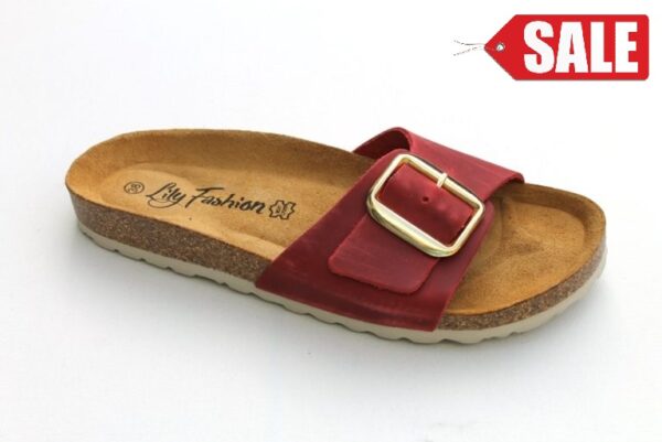 OVD021 Dames slipper met 1 verstelbare band rood leer