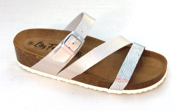 Dames slipper met verstelbare wreefband witzilver metallic