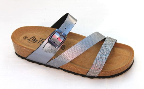 Dames slipper met verstelbare wreefband antracietzilver metallic