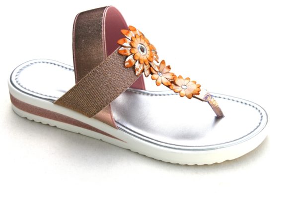 Dames teensandaal met bloemetjes rose metallic