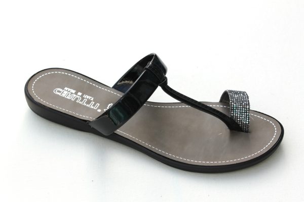 Dames teenslipper zwart lak met stras