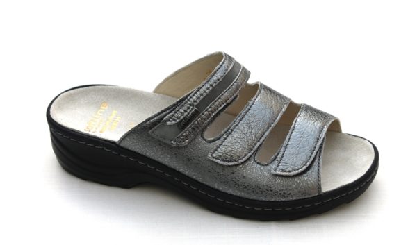 F135 Fidelio “Softline” verstelbare klittenband slipper zilver metallic