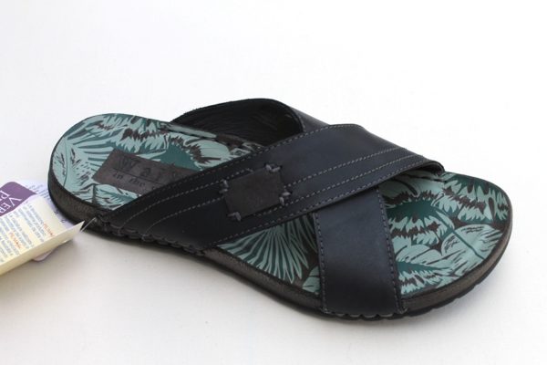 OVH002 Heren kruisbandslipper zwart leer