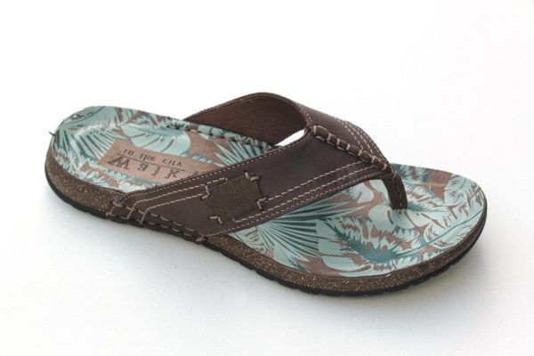 Heren teenslipper bruin leer