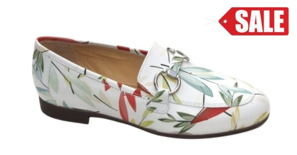 S042 Sioux instapschoen wit leer met bladeren print