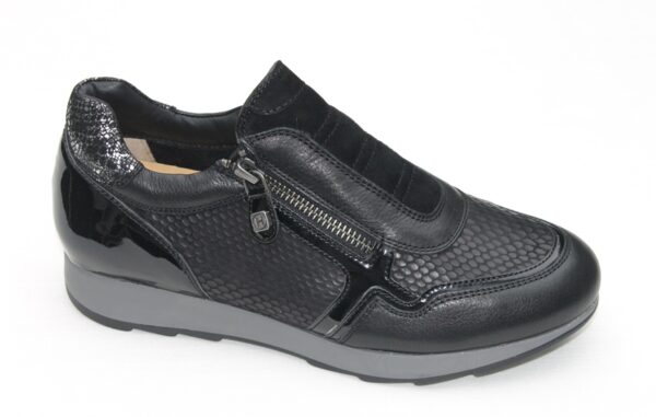 Helioform instapsneaker met ritsje zwart leer