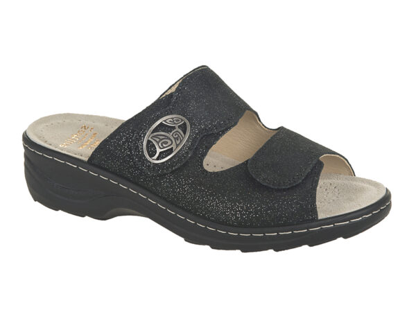 F146 Fidelio “Softline” verstelbare klittenband slipper zwart fantasieprint