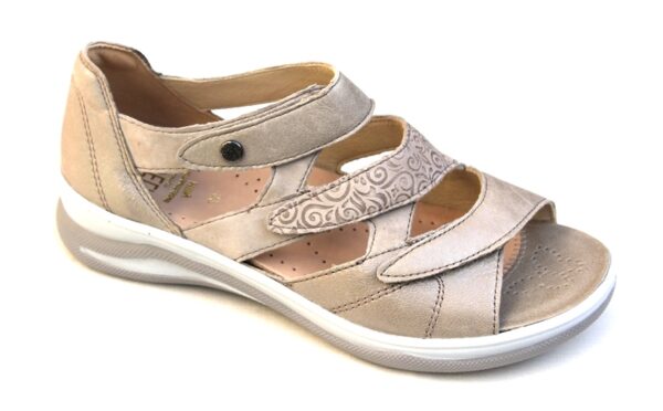 F017 Fidelio dichte hiel sandaal met verstelbare klittenbanden beige metallic combi