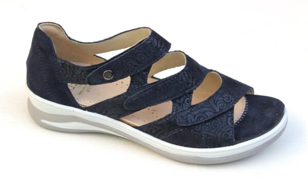 F019 Fidelio dichte hiel sandaal met verstelbare klittenbanden donkerblauw fantasieprint nubuck
