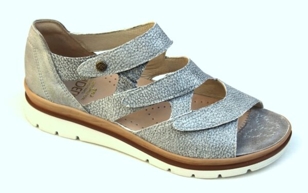 F016 Fidelio dichte hiel sandaal met verstelbare klittenband zilver fantasieprint