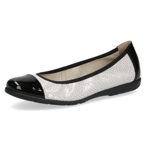 C088 Caprice ballerina  wit/zwart lak combinatie