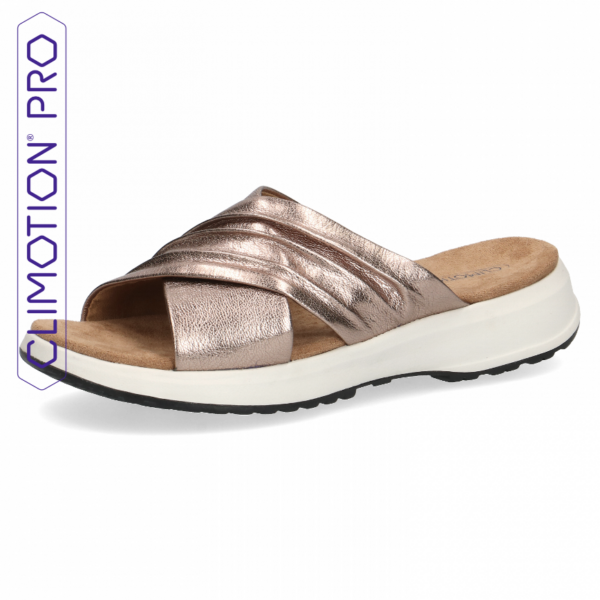C023 Caprice “Climotion” voetbed kruisband slipper brons metallic