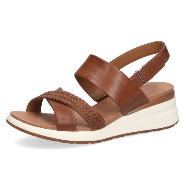 C028 Caprice sleehak sandaal cognac bruin leer