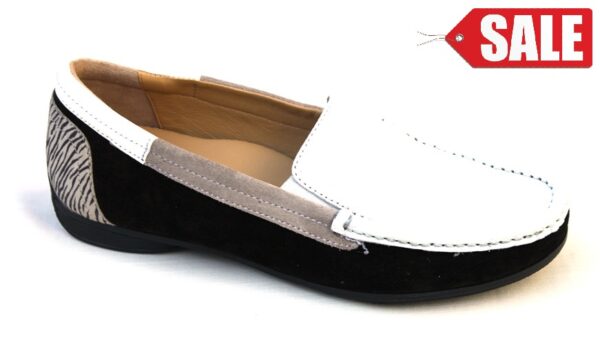 H222 Helioform mocassin zwart/wit/taupe combi