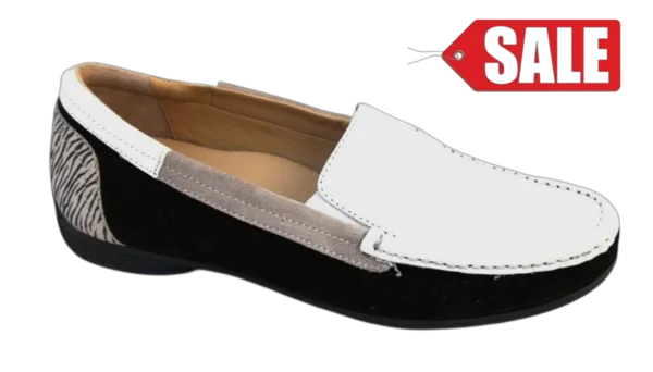 Helioform mocassin zwart wit taupe combi