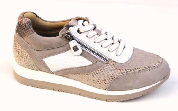 H213 Helioform sneaker met ritsje in beige met wit combi