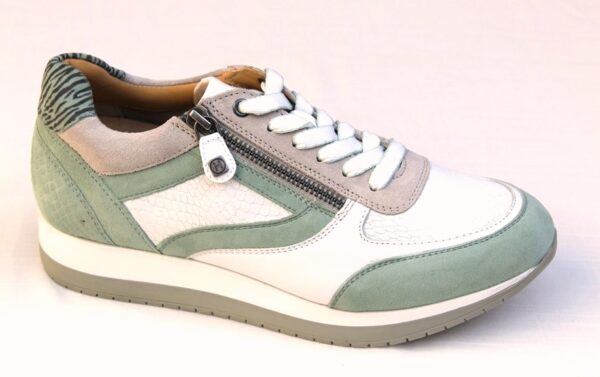 H011 Helioform sneaker met ritsje wit leer met groen combi