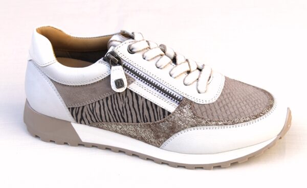 H204 Helioform sneaker met ritsje in wit met beige combi