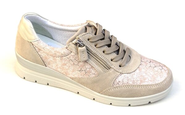 Veterschoen met stretch in beige combinatie