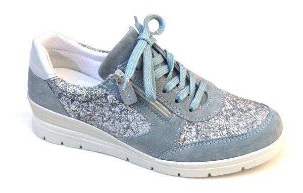Veterschoen met stretch in jeansblauw combinatie