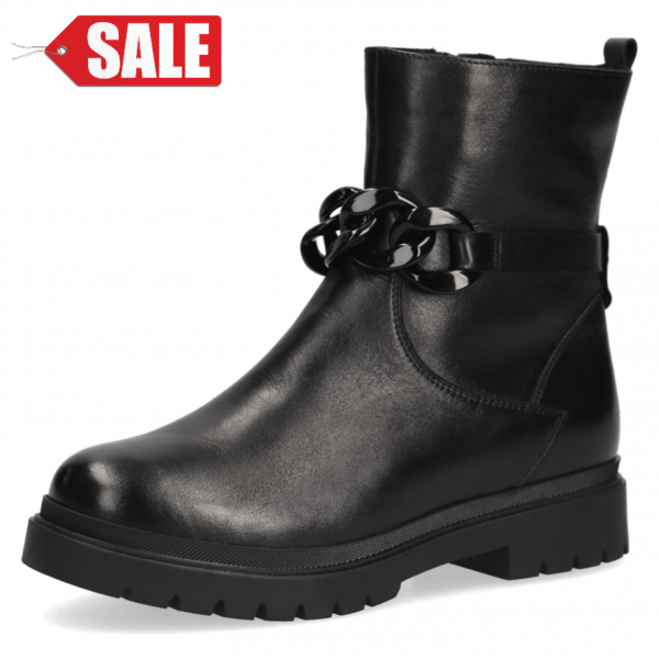 C146 Caprice enkellaarsje met dikke zool en ketting zwart leer