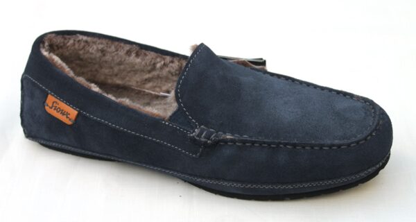 SH101 Sioux mocassin lamsvacht pantoffel blauw suède