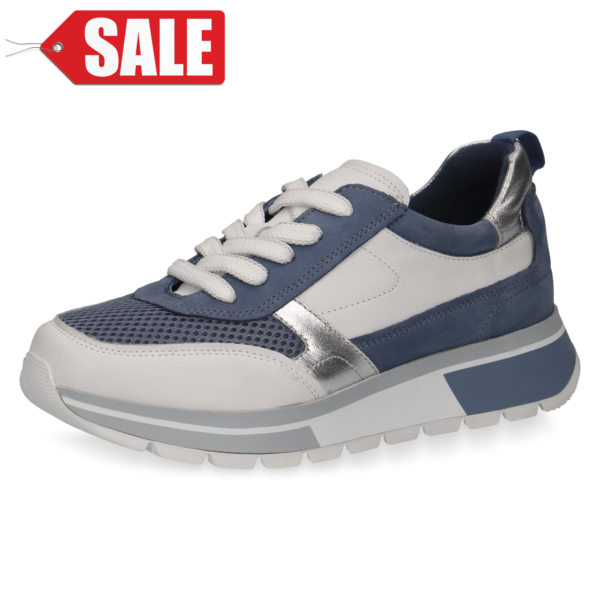 C217 Caprice sneaker wit leer met jeansblauw nubuck