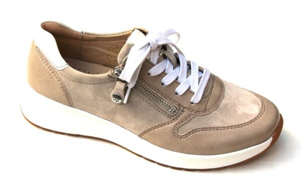 F104 Fidelio veterschoen (sneaker) met ritsje beige suède met glansleer combi