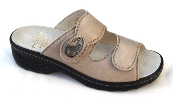 F146 Fidelio “Softline” verstelbare klittenband slipper beige glansleer