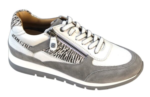 H011 Helioform sneaker met ritsje in wit met grijs combi