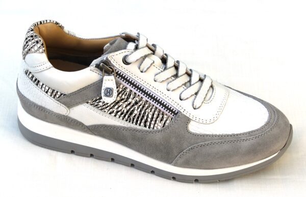 H001 Helioform sneaker met ritsje in wit met grijs combi