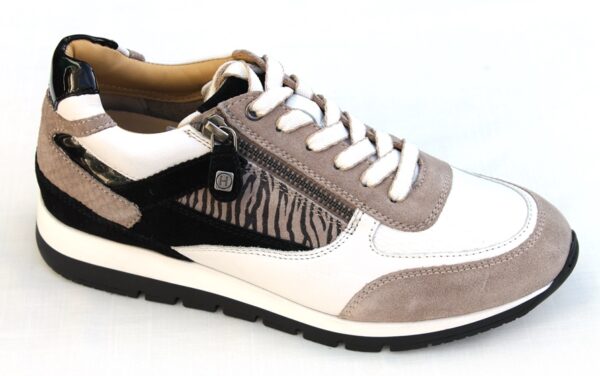 H002 Helioform sneaker met ritsje in wit met zwart en taupe combi