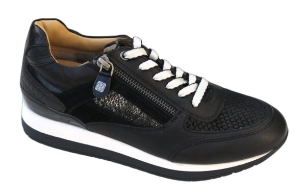 H016 Helioform sneaker met ritsje in zwart leer combi