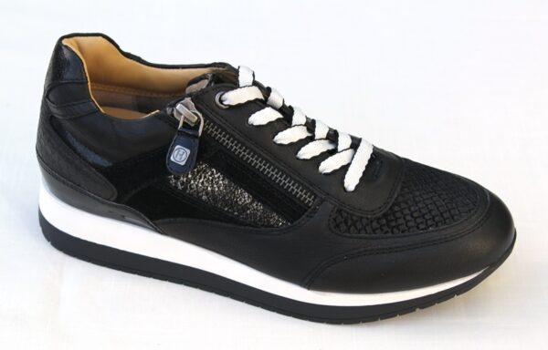 H206 Helioform sneaker met ritsje in zwart leer combi