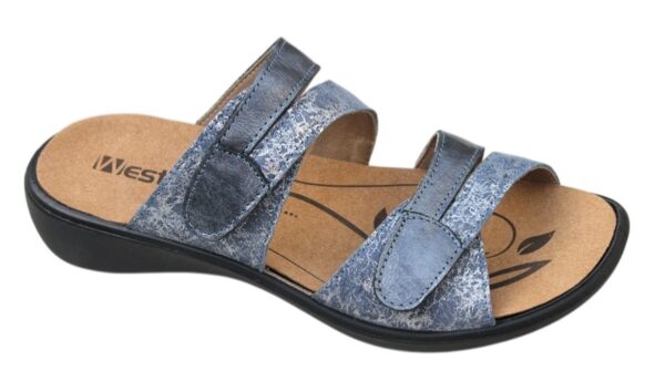 Westland Ibiza 81 verstelbare klittenband slipper jeansblauw metallic combi