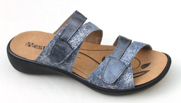 Westland verstelbare klittenband slipper Ibiza 81 jeans metallic combi