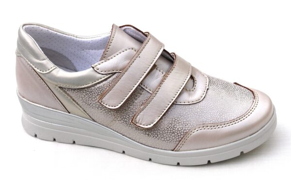 Klittenbandschoen beige metallic met stretch print
