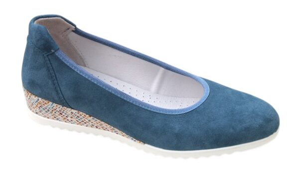 Sleehak ballerina jeansblauw suède